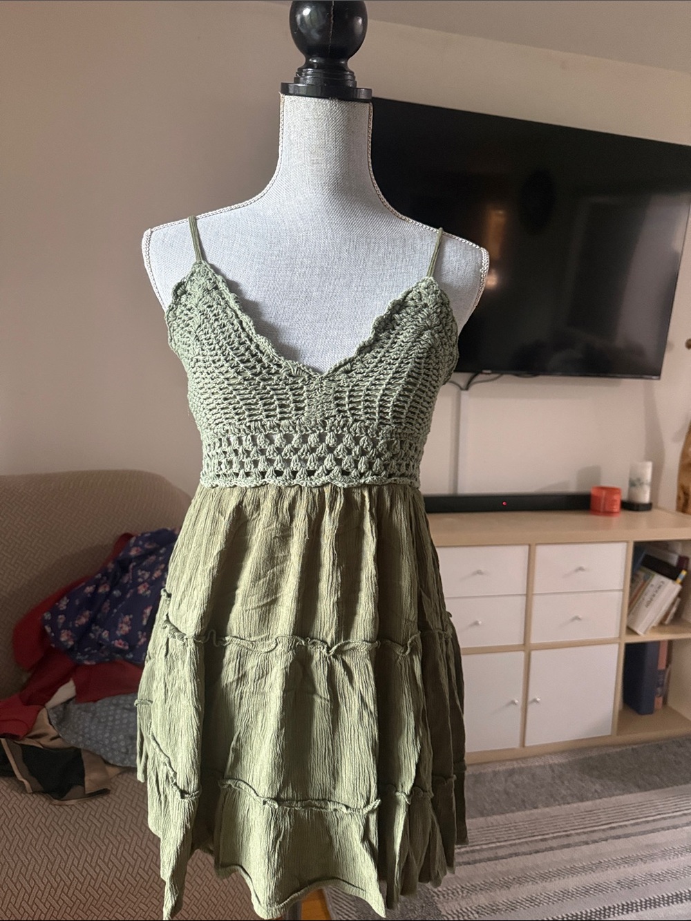 Olive Green Crochet Bodice Sundress